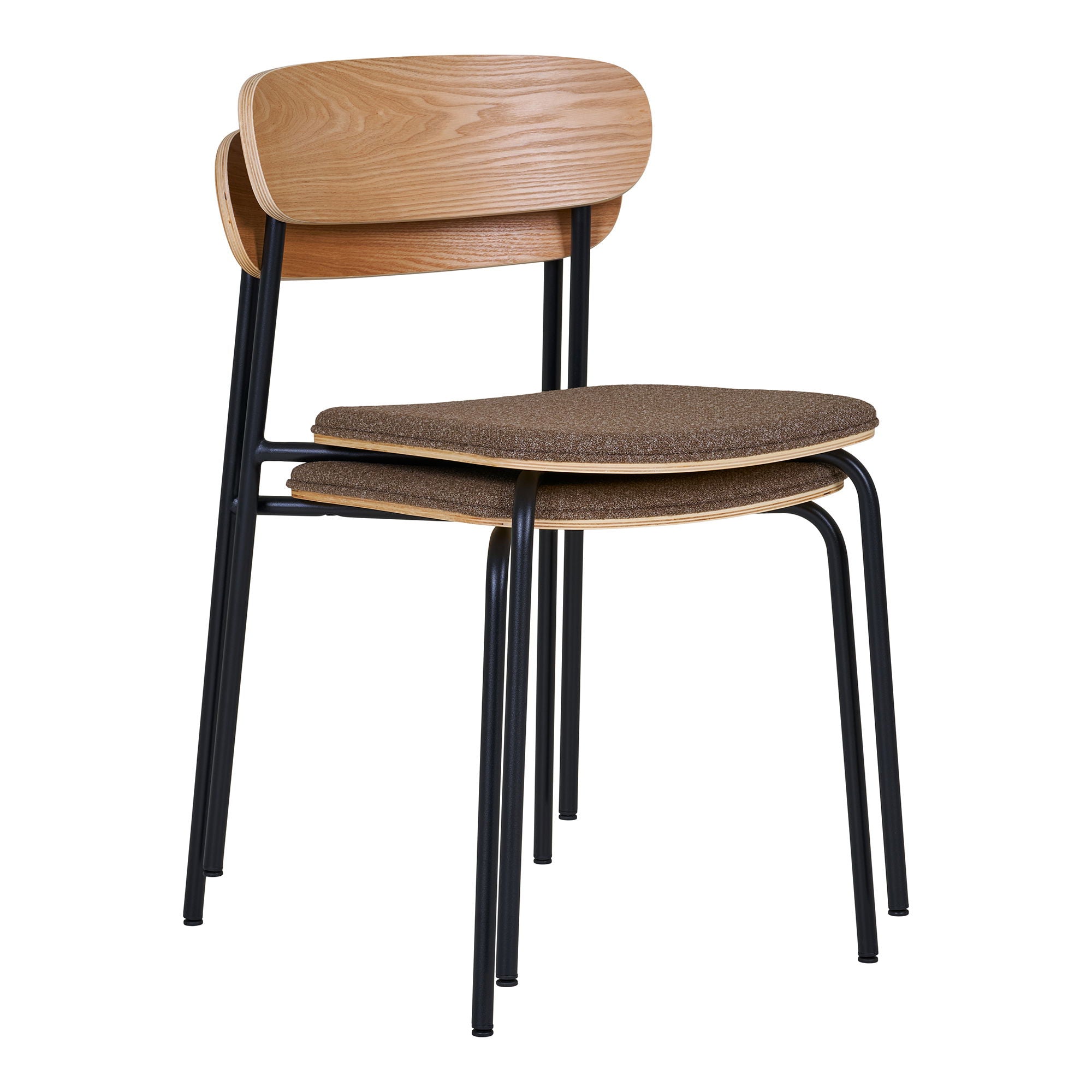 Estepona Esszimmerstuhl 2er Set – Stuhl mit Holzrückenlehne, braunem Sitz und schwarzen Beinen, 47×51×77 cm